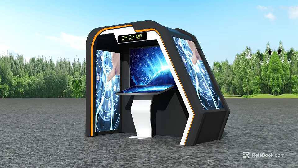 Modern Interactive Public Facility Kiosk With Digital Display Screen In Outdoor Park Area 3d model 