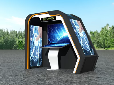 Modern Interactive Public Facility Kiosk With Digital Display Screen In Outdoor Park Area 3d model