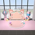Pink Cartoon Scene With Fox Ear Arch HILIEY Hot Air Balloon Colorful Blocks And Dolls