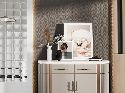 Stylish Entryway Console Table With Dried Grass Vase Framed Painting And Storage Drawers 3d model