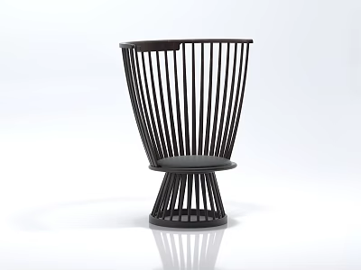 Modern Black Leisure Chair With Vertical Slat Back And Round Base Design 3d model