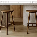 Modern Wooden Stools In Kitchen With Marble Countertop Wooden Cabinets And Wooden Floor