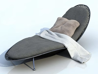 Modern Grey Lounge Chair With Beige Cushions And Light Blanket On Black Openwork Frame 3d model
