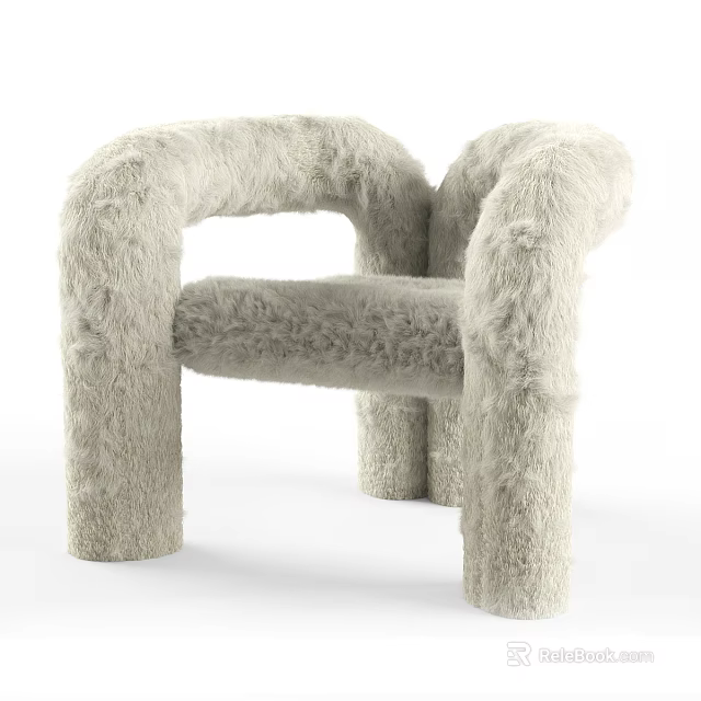 Fluffy Light Colored Accent Chair With Curved Armrests And Modern Cozy Design 3d model 