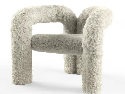 Fluffy Light Colored Accent Chair With Curved Armrests And Modern Cozy Design 3d model