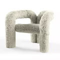 Fluffy Light Colored Accent Chair With Curved Armrests And Modern Cozy Design