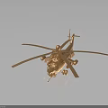 Golden Helicopter Model with Detailed Rotors and Metallic Body on Dark Background