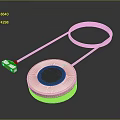 Modern Round White And Blue Computer Charger With Connected Cable And Plug Design 3d model