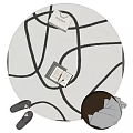 Modern Light Beige Round Rug With Abstract Black Lines Decorative Books Cozy Cushion