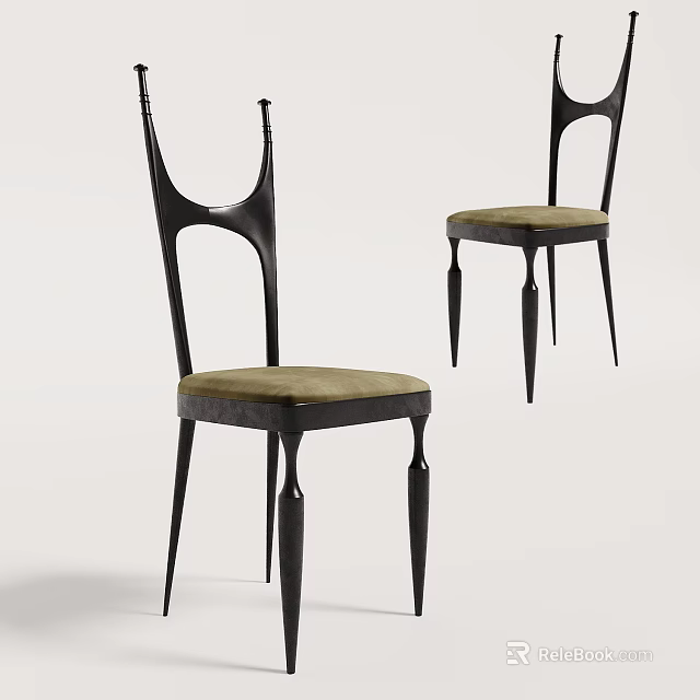 Elegant Modern Dining Chairs With Black Frame And Beige Upholstered Seat Design 3d model 