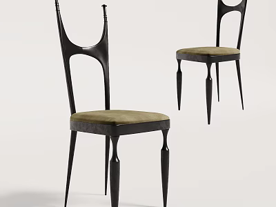 Elegant Modern Dining Chairs With Black Frame And Beige Upholstered Seat Design 3d model