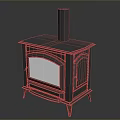 Vintage Gray Stove With Chimney Glass Door And Wooden Frame For Home Use