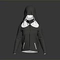 Gray Hooded Jacket With White Collar Zip Front Design And Functional Pockets Modern Casual Outerwear