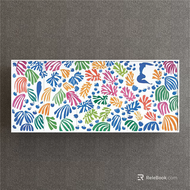 Colorful Decorative Painting With Floral Leaf Patterns And Blue Silhouette On Gray Background 3d model 