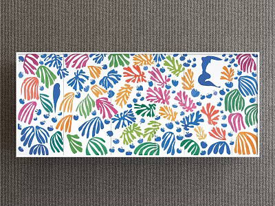 Colorful Decorative Painting With Floral Leaf Patterns And Blue Silhouette On Gray Background 3d model