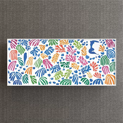 Colorful Decorative Painting With Floral Leaf Patterns And Blue Silhouette On Gray Background 3d model