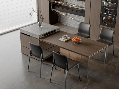 Modern Kitchen Interior Featuring Marble Island Counter And Dining Table With Chairs 3d model