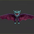 Fantasy Game Movie Character Bat Like Creature With Purple Wings Blue Horns And Red Eyes