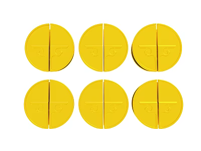 Six Yellow Split Line Tablets With UG Marking On White Background 3d model