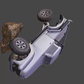 Silver Vintage Truck With Off Road Tires Parked On Rock In Grassland