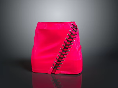 Chic Pink Fashion Skirt With Black Diagonal Lacing Detail And Comfortable Fit 3d model