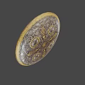 Circular Silver Gray Shield With Golden Border And Intricate Patterns 3d model