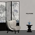 Elegant Modern Interior Decor With Patterned Screen Beige Chair And Side Table 3d model