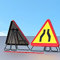 Road Facilities with Construction Road Barriers and Triangular Warning Signs 3d model