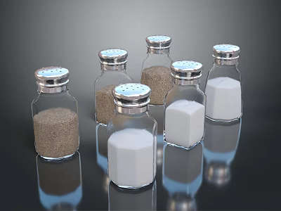 Glass Spice Bottles With Silver Lids Containing Various Seasonings For Kitchen 3d model