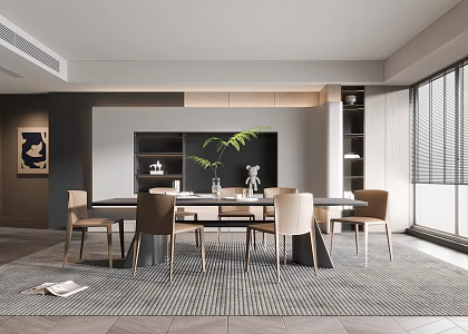 Modern Restaurant Dining Table and Chair Floor Lamp TV Wall Cream Restaurant Stairs TV Cabinet 3d model