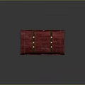 Vintage Red Clothing Storage Trunk With Golden Metal Straps And Buckles