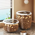 Transparent Cat Food Storage Containers With White Lids By Window Sea View Plants