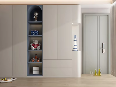 Modern Light Grey Wardrobe With Open Shelves And Decorative Storage In Interior Space 3d model