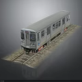 Silver Train Model on Railway Track with Multiple Windows Front View Dark Background