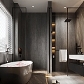 Bathroom black wood grain bathtub cement ash 3d model