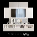 Modern White TV Wall Design With Cabinet Decorative Items And Books