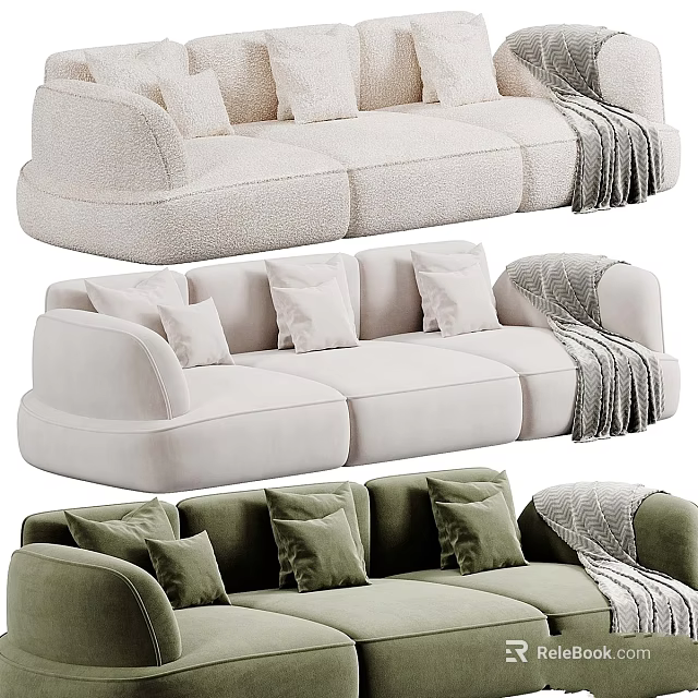 Plush Modern Sofas In Various Colors Featuring Cushions And Blanket For Interior Design 3d model 