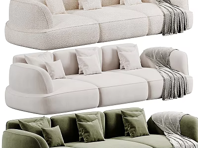 Plush Modern Sofas In Various Colors Featuring Cushions And Blanket For Interior Design 3d model