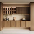 Modern Wooden Sideboard With Open Shelves Cabinets Small Appliances And Decorative Vases