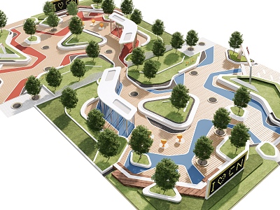 Pocket Park Street Corner Park Landscape Children's Park People's Activity Site Activity Wide Factory 3d model