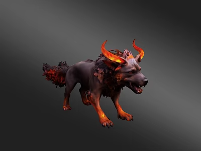 Black Wolf Game Movie Character With Red Horns And Burning Flames 3d model
