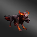 Black Wolf Game Movie Character With Red Horns And Burning Flames