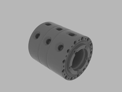 Gray Cylindrical Mechanical Component With Multiple Side Holes And End Perforations 3d model
