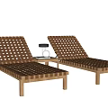 Two Rattan Woven Lounge Chairs With Wooden Frame And Side Table Lamp