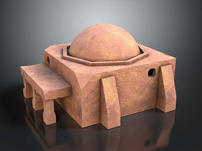 Ancient Stone Architectural Structure With Dome Top And Rectangular Base And Attached Bench Platform 3d model