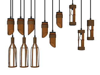 New Chinese Chandelier Bamboo Chandelier Combination 3d model