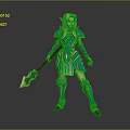 Fantasy Elven Female Game Character In Blue And Gold Armor With Spear