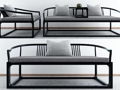 New Chinese-style Rohan Bed Multi-person Sofa 3d model