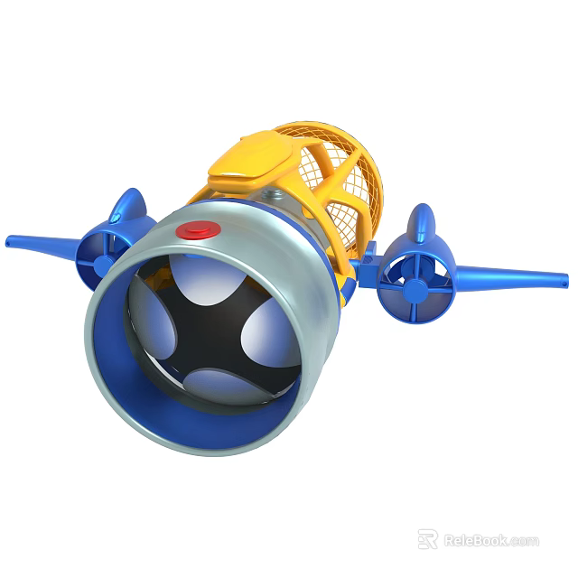 Toy Vehicle With Yellow Top Net Cage Blue Propellers And Silver Circular Front 3d model 
