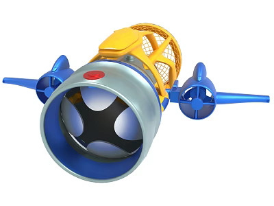 Toy Vehicle With Yellow Top Net Cage Blue Propellers And Silver Circular Front 3d model